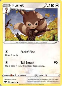 Furret 136/189 SWSH03: Darkness Ablaze Pokemon Card TCG - Image 1
