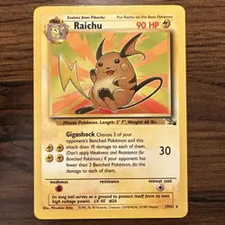 Pokemon TCG Raichu 29/62 Fossil Unlimited Non-Holo Card 1999 NM Condition - Image 1