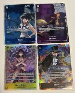 Bandai ONE PIECE Card Game Winner Tsuru/Shanks, EB-03 Robin, Alt OP-04 Sabo - Image 1