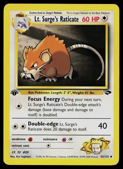 Pokemon Card - Lt. Surge's Raticate Gym Challenge 53/132 1st Edition Uncommon - Image 1
