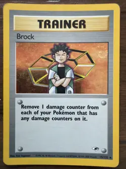 Pokemon Brock 15/132 Gym Heroes Rare Unlimited Holo SWIRL MP - Image 1