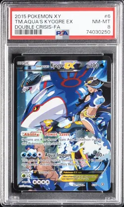 2015 POKEMON XY DOUBLE CRISIS #6 FULL ART/TEAM AQUA'S KYOGRE EX PSA 8 - Image 1