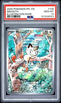 Pokemon Meowth 106/094 Phantasmal Flames EN Illustration Rare Holo PSA 10 - Image 1