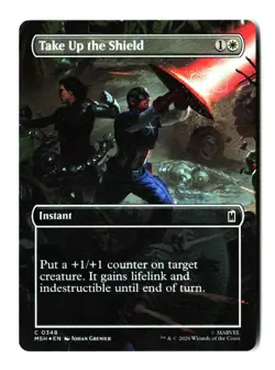 Take Up the Shield Borderless 348 MTG MSH C NM Foil - Image 1