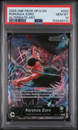 2025 One Piece Roronoa Zoro (020) (Alternate Art) Leader OP12-020 English PSA 10 - Image 1