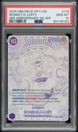 2025 ONE PIECE OP11-A FIST OF DIVINE SPEED #119 MONKEY D. LUFFY PSA 10 - Image 1
