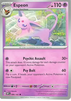 Espeon 086/197 Uncommon Obsidian Flames Pokemon Near Mint - Image 1