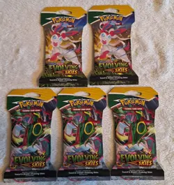 5 EVOLVING SKIES SLEEVED BOOSTER PACKS. 5 New Sealed Pokemon TCG 820650808777 - Image 1
