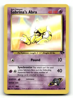 Sabrina's Abra 93/132 Common Gym Challenge Pokemon Unlimited LP - Image 1