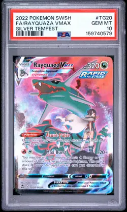2022 POKEMON SWORD & SHIELD SILVER TEMPEST #TG20 FULL ART/RAYQUAZA VMAX PSA 10 - Image 1