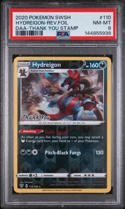 PSA 8 Hydreigon #110 Thank you Stamp Rev Holo 2020 Pokemon Darkness Ablaze - Image 1