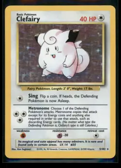 CLEFAIRY 5/102 HOLO RARE BASE SET UNLIMITED POKEMON LP - Image 1