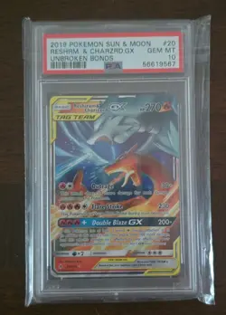 Reshiram & Charizard Gx 20/214 Unbroken Bonds Pokemon PSA 10 New Cert - Image 1