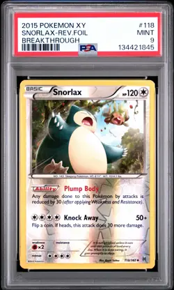 2015 Pokemon Xy Breakthrough #118 Snorlax-Rev.Foil Breakthrough PSA 9 - Image 1