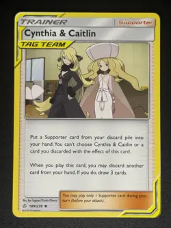 Cynthia & Caitlin 189/236 Tag Team SM Cosmic Eclipse Pokemon Card TCG - Image 1