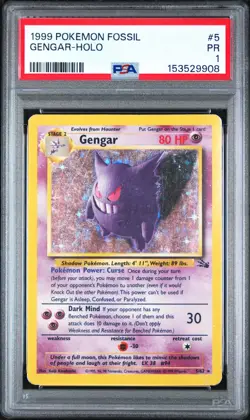 1999 POKEMON FOSSIL #5 GENGAR-HOLO PSA 1 - Image 1