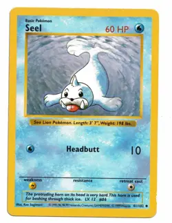 Pokemon Card: Seel 41/102 Base Set Shadowless Rare! EXC - Image 1