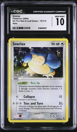 CGC 10 GEM MINT Snorlax 15/112 EX Fire Red & Leaf Green Holo Swirl Pokemon Card - Image 1