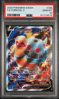 2020 Pokemon Sword & Shield Base # 188 Full Art Torkoal V PSA 10 Card GEM MINT! - Image 1