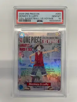 2026 One Piece EN College Basketball US Voyage #055 Monkey D Luffy PSA 10 - Image 1