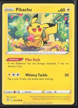 Pikachu Common SWSH11: Lost Origin 052/196 NM Pokemon Card - Image 1