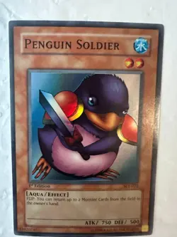 YUGIOH PENGUIN SOLDIER SDJ-022 1ST EDITION HOLO NEVER PLAYED NM ACT PICS - Image 1