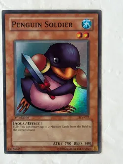 YUGIOH PENGUIN SOLDIER SDJ-022 1ST EDITION HOLO NEVER PLAYED NM ACT PICS - Image 2