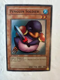 YUGIOH PENGUIN SOLDIER SDJ-022 1ST EDITION HOLO NEVER PLAYED NM ACT PICS - Image 4