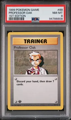 1999 POKEMON BASE SET 1ST EDITION #88 PROFESSOR OAK PSA 8 - Image 1