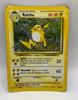 Raichu Base Set Holo Rare Card 14/102 Vintage WOTC Pokemon TCG MP / HP - Image 1