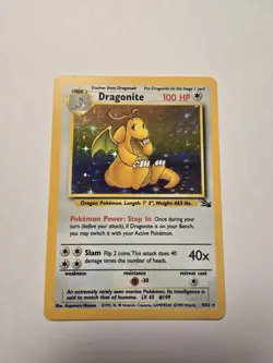 Pokemon Card Fossil Dragonite Holo Unlimited #4/62 NM Condition - Image 1