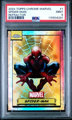2024 TOPPS CHROME MARVEL SPIDER MAN [REFRACTOR] #1 PSA MINT {9} - Image 1