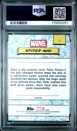 2024 TOPPS CHROME MARVEL SPIDER MAN [REFRACTOR] #1 PSA MINT {9} - Image 2