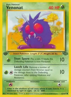 Pokemon TCG Venonat Jungle 63/64 Regular 1st Edition Common LP - Image 1