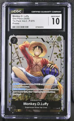 2026 ONE PIECE MONKEY D. LUFFY PROMO TIN PACK VOL.2 P-075 CGC 10 - Image 1