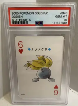 2000 POKEMON GOLD VERSION PLAYING CARDS 6 OF HEARTS #043 ODDISH - PSA 10! - Image 1