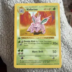 Pokemon Nidorino TCG Base Set Uncommon Card 37/102 1st Edition Shadowless - Image 1