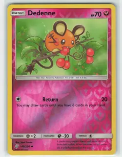 2019 Pokemon, Unified Minds, #145/236 Dedenne, Reverse Holo Uncommon NM - Image 1