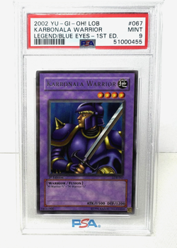 2002 YuGiOh KARBONALA WARRIOR 1st Edition PSA 9 LOB-067 The Legend of Blue-Eyes - Image 1