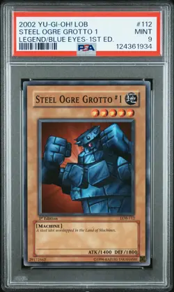 2002 YU-GI-OH! LOB-LEGEND OF BLUE EYES WHITE DRAGON STEEL OGRE GROTTO 1 PSA 9 - Image 1