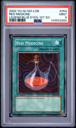 2002 YU-GI-OH! LOB-LEGEND OF BLUE EYES WHITE DRAGON #054 RED MEDICINE PSA 9 - Image 1