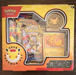 Pokemon Pokemon Day 2026 Pikachu Promo Card 70 English Coin + 3 Boosters 6+ - Image 1