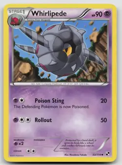 Whirlipede 53/114 Black & White Pokemon LP C752 - Image 1