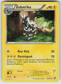 Zebstrika 43/114 Rare Black & White Pokemon Heavily Played - Image 1