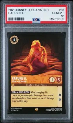 2023 DISNEY LORCANA EN 1-THE FIRST CHAPTER RAPUNZEL - GIFTED WITH HEALING PSA 10 - Image 1