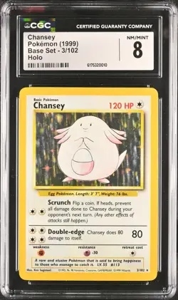 CGC 8 CHANSEY 3/102 HOLO BASE SET POKEMON NM/MINT - Image 1