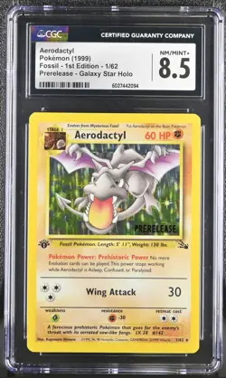 Pokemon Fossil 1/62 Aerodactyl 1st Edition Prerelease Holo Rare 1999 CGC 8.5 NM - Image 1