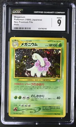 1999 Japanese Pokemon Neo Premium File #154 Holo Meganium CGC 9 - Image 2