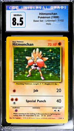 1999 CGC 8.5 Hitmonchan 1999 Base Set 7/102 Holo Pokemon Card Blue Label - Image 1