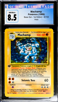 1999 Pokemon 1st Edition Base Set Holo Machamp CGC 8.5 BLUE LABEL - Image 1